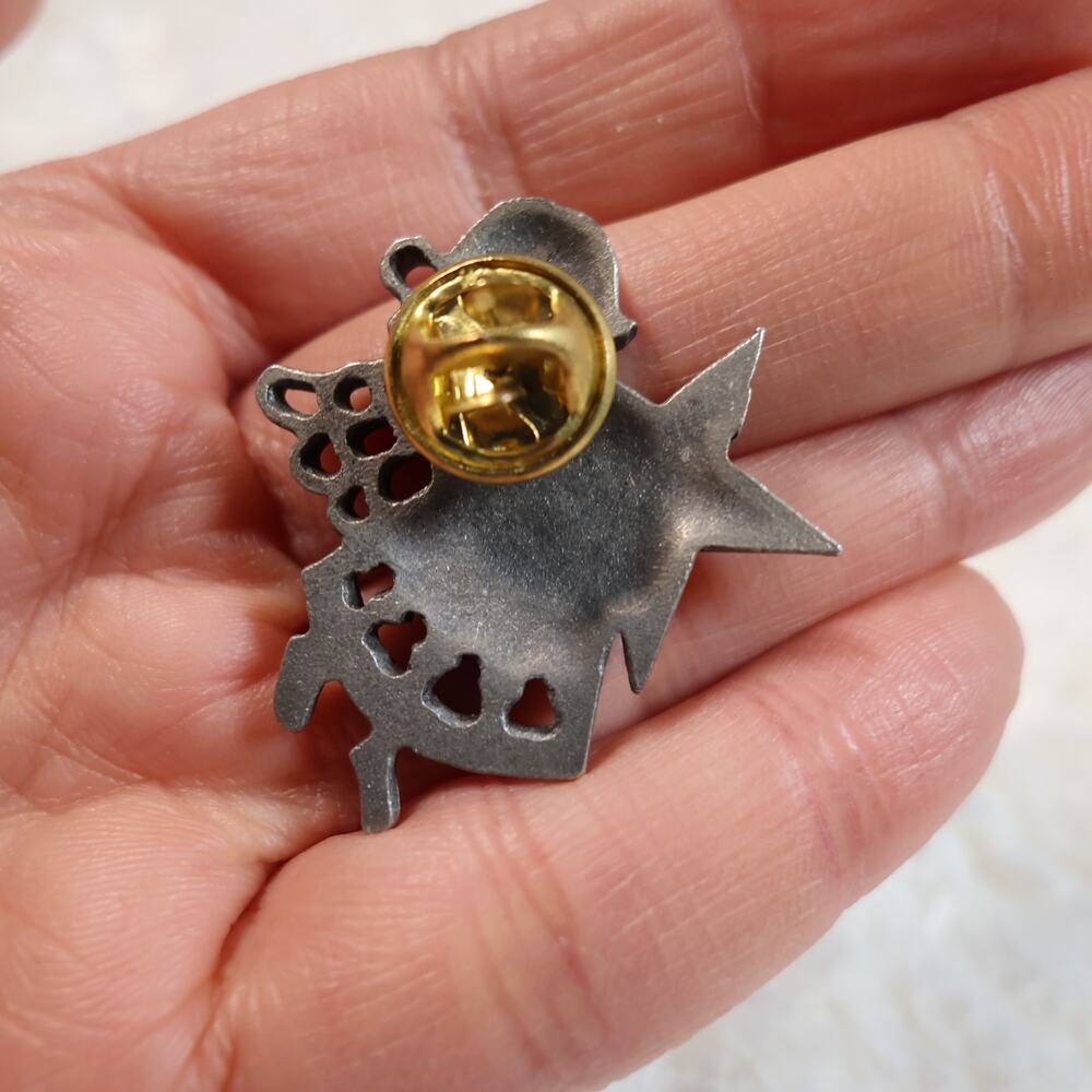 Vintage Silver & Gold Tone Guardian Angel Christmas Star Lapel Pin - Picture 4 of 10